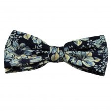 Navy, Light Blue & Ivory Flower Patterned Men's Wool Bow Tie
