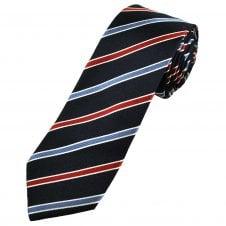 Navy, Light Blue, Red & White Striped Men's Silk Tie