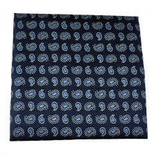Navy, Light Blue & Silver Paisley Pocket Square Handkerchief