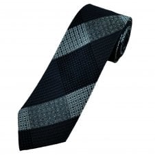 Navy, Light Blue & Silver Patterned Checked Men's Silk Tie