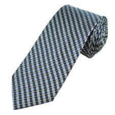 Navy, Light Blue & White Checked Men's Silk Tie