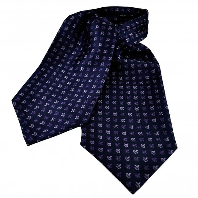 Navy, Lilac & Purple Fleur De Lis Patterned Day Cravat
