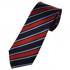 Navy, Red, Light Blue & Burgundy Striped Luxury Silk Men's Tie