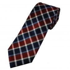 Navy, Red, Light Blue & White Check Pattern Luxury Silk Men's Tie
