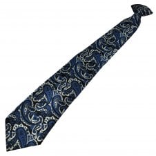 Navy, Royal Blue & Silver Paisley Men's Clip On Tie