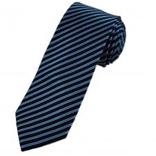 Navy, Royal Blue & Silver Striped Luxury Silk Men's Tie