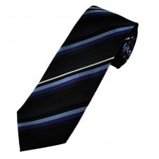 Navy, Royal Blue, Sky Blue, Black & White Striped Luxury Silk Men's Tie