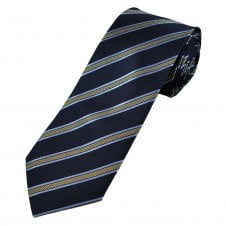 Navy, Sky Blue & Gold Stripe Men's Silk Tie