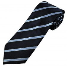 Navy, Sky Blue & White Stripe Men's Silk Tie