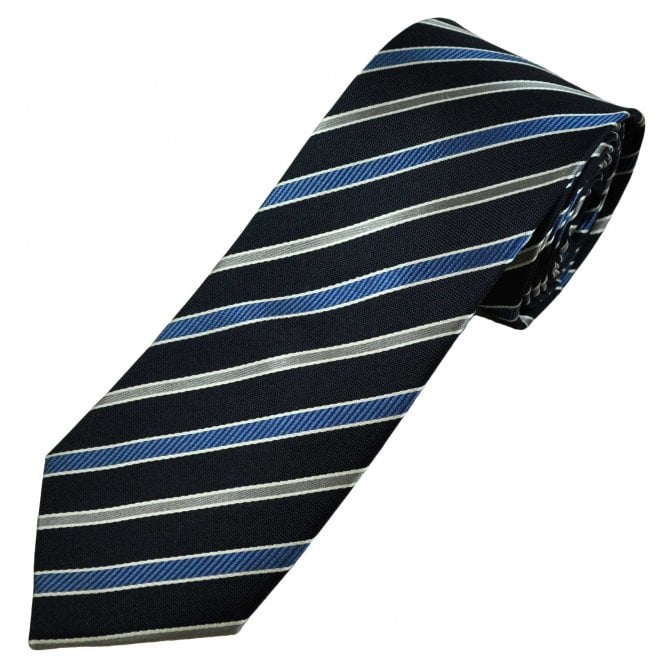 Navy, Slate Blue & Silver Stripe Men's Silk Tie