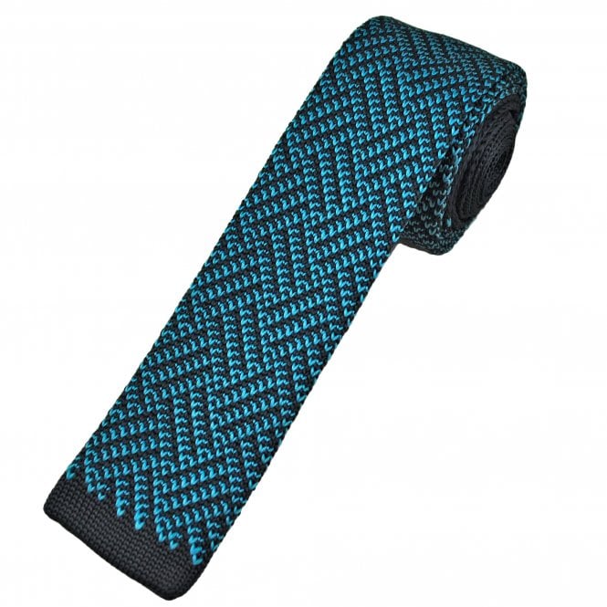 Navy & Teal Blue Patterned Men's Knitted Tie