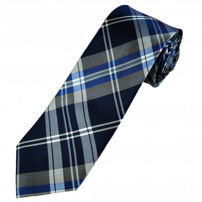 Navy, White, Beige & Royal Blue Checked Luxury Silk Men's Tie