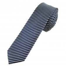 Navy & White Striped Men's Silk Skinny Tie