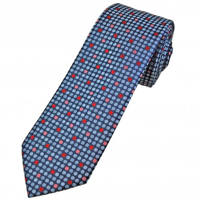 Navy with Light Blue, Red & Pink Spots Men's Tie