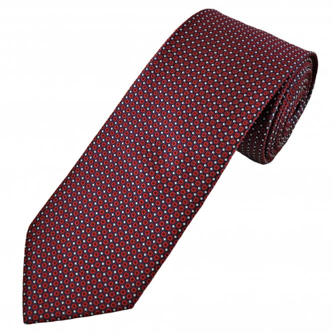Navy with Red Circles & Silver Micro Squares Pattern Men's Tie