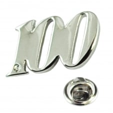 Number 100, 100th Birthday Lapel Pin Badge with Crystal - Rhodium Plated