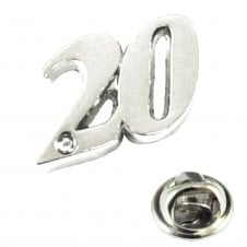 Number 20, 20th Wedding Anniversary Lapel Pin Badge with Crystal