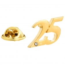 Number 25, 25th Birthday, Wedding Anniversary Golden Lapel Pin Badge With Crystal