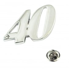 Number 40, 40th Birthday Lapel Pin Badge with Crystal - Rhodium Plated