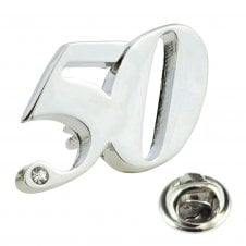 Number 50, 50th Birthday Golden Wedding Lapel Pin Badge with Crystal - Rhodium Plated