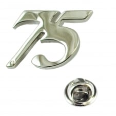 Number 75, 75th Birthday Lapel Pin Badge with Crystal - Rhodium Plated