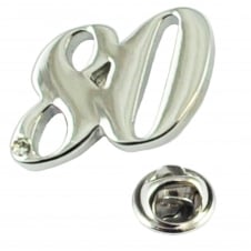 Number 80, 80th Birthday Lapel Pin Badge with Crystal - Rhodium Plated