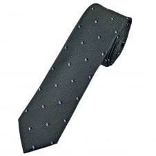 Olive Green, Navy & Sky Blue Pattern Men's Luxury Silk Skinny Tie