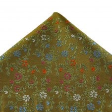 Olive Green, Sage Green, Blue, Orange, Pink & White Flower Pattern Pocket Square Handkerchief