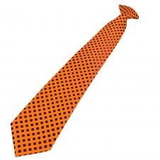 Orange & Black Check Patterned Men's Clip On Tie