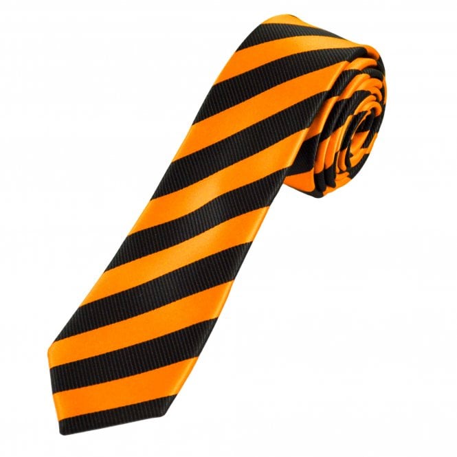Orange & Black Striped Boys Skinny Tie