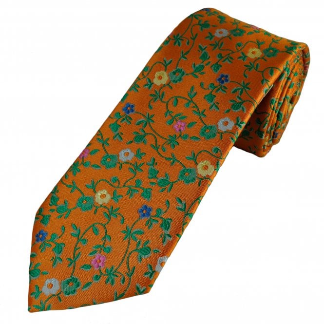 Orange, Blue, Pink, Silver & Yellow Floral Pattern Men's Tie