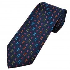 Orange, Hot Pink, Beige & Blue Pi Symbols on Navy Blue Men's Novelty Tie