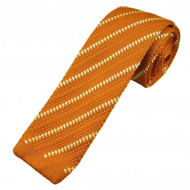 Orange & Ivory Patterned Stripe Men's Knitted Tie
