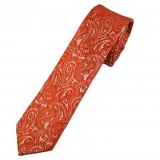Orange Paisley Pattern Men's Skinny Tie