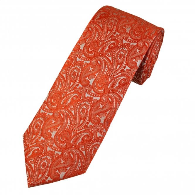 Orange Paisley Pattern Men's Tie