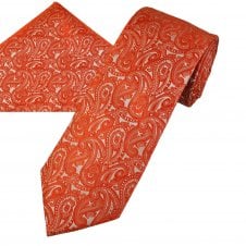 Orange Paisley Pattern Men's Tie & Pocket Square Handkerchief Set