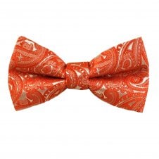 Orange Paisley Patterned Boys Bow Tie