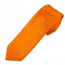 Orange Paisley Patterned Men's Skinny Tie