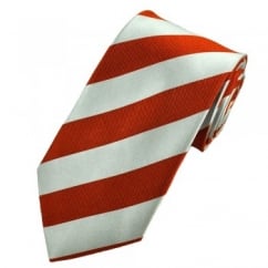 Orange & Silver-White Striped Silk Tie