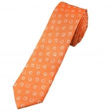Orange & White Circle Pattern Men's Luxury Silk Skinny Tie