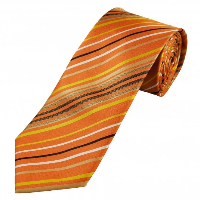 Orange, Yellow, White, Beige & Black Striped Men's Extra Long Tie