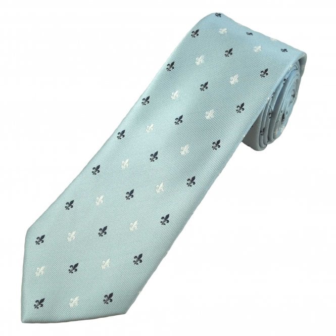 Pale Blue with Navy & White Fleur de Lis Men's Tie