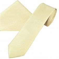 Pale Lemon Yellow Men's Skinny Tie & Pocket Square Handkerchief Set