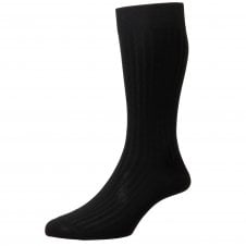 Pantherella Danvers Plain Black Luxury Mercerised Egyptian Cotton Men's Socks