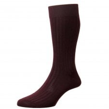 Pantherella Danvers Plain Burgundy Luxury Mercerised Egyptian Cotton Men's Socks