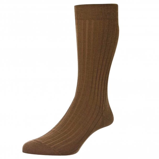 Pantherella Danvers Plain Mid Brown Luxury Merino Wool Men's Socks