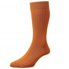 Pantherella Danvers Plain Rust Orange Luxury Mercerised Egyptian Cotton Men's Socks