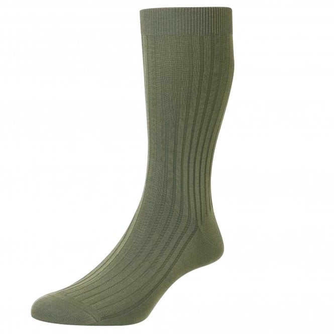 Pantherella Danvers Plain Sage Green Luxury Mercerised Egyptian Cotton Men's Socks