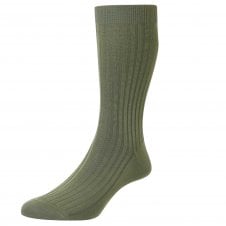 Pantherella Danvers Plain Sage Green Luxury Mercerised Egyptian Cotton Men's Socks