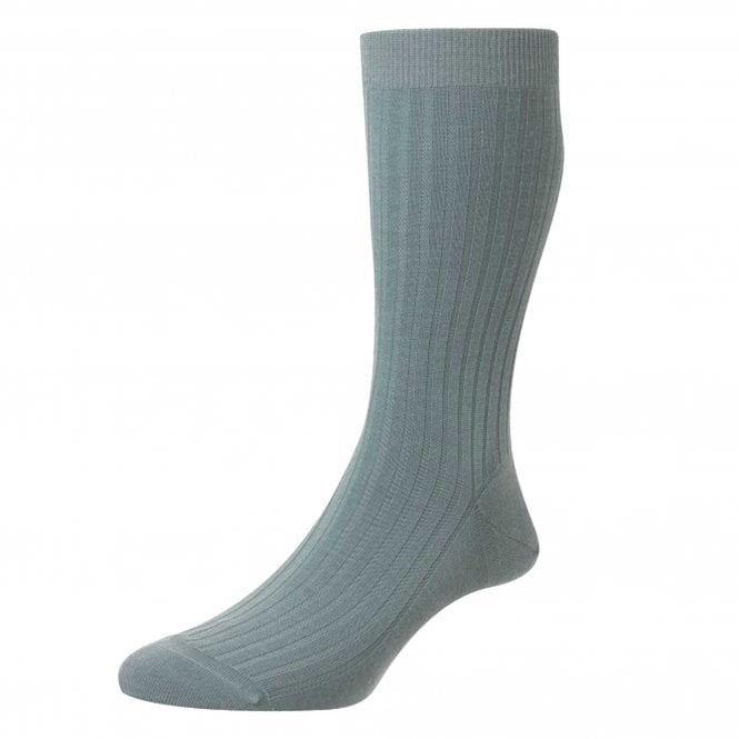 Pantherella Laburnum Plain Blue Mist Luxury Merino Wool Men's Socks